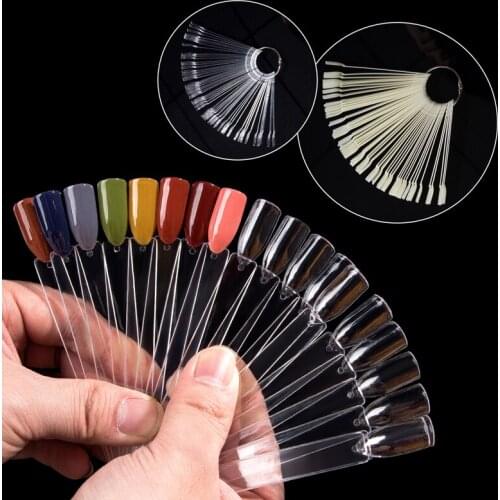 Color Card False Nail Tips Fan Transparent White Fake Nail Tips Nail Art Practice Display Design Tools