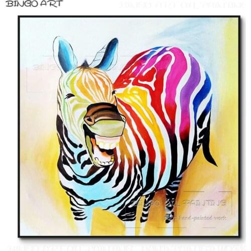 Cheap Price Hand-painted High Quality Colorful Zebra Oil Painting Handmade Funny Smiling Animal Zebra Oil Painting for Wall Art