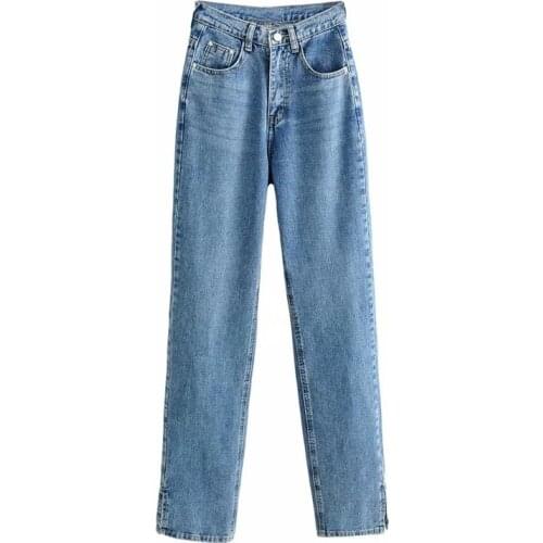 High Waist Overlength Jeans Side Split Denim Pants Female Trousers 2021 Woman Long Jeans 115 Cm