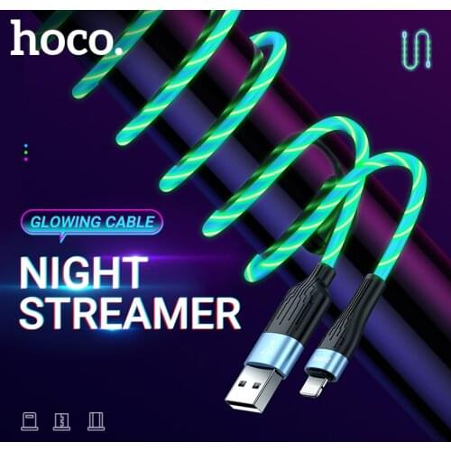 Hoco luminous charging data cable for lightning micro usb type-c usbc colorful LED light streamer wire charger cord Illuminated