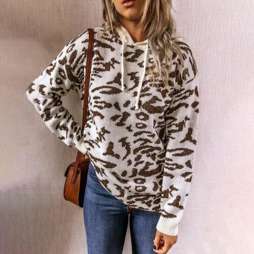 Leopard Hoodies Woman Autumn Sweatshirt Knitted Pullover Tops Casual Long Sleeve Fashion Female Street Wear