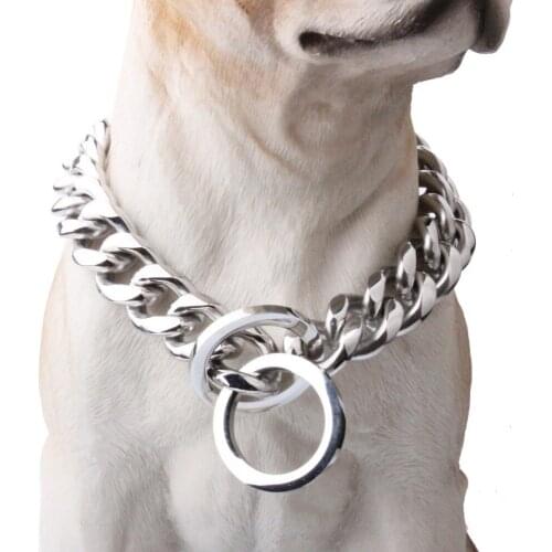 10/12/15/17/19MM High Quality Stainless Steel Silver Color Polished Cut Cuban Curb Strong Pet Supplies Dogs Collar Choker 12-34"
