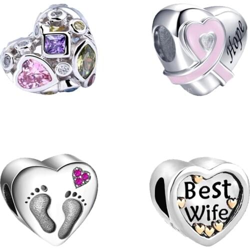 Fine Love Collection 925 Sterling Silver Heart Shape Charms Beads Fit European Charms Silver 925 Original Bracelet Jewelry