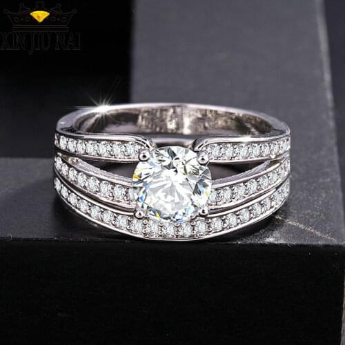 2pc Set Ring AA Top White Zircon Crystal Ring Couple Women Wedding Rings Silver Jewellery Women Bridal Rings Wholesale Lots Bulk