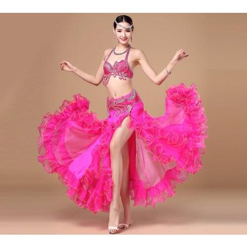 2018 New Belly Dance Costume Set 3 Pcs (bra+skirt+belt) Suit Belly Dancing Clothes Bellydance Professional B-2855