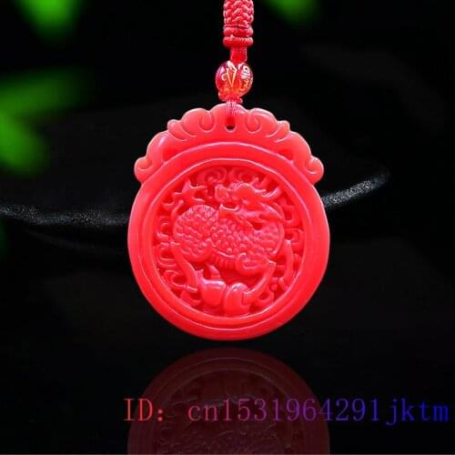Red Jade Qilin Pendant Jewelry Charm Gifts Necklace Dragon Natural Carved Fashion Chinese Men Jadeite Women Amulet