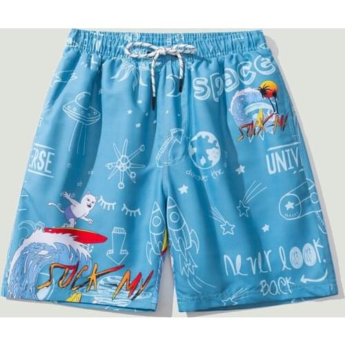 Fashion Cartoon Printed Pants Mens Beach Shorts 2021 New Street Brand Casual Loose Double Layer Breathable Intranet Mens Shorts