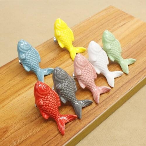 Cartoon color single hole ceramic handle grass fish bookcase drawer cabinet handle