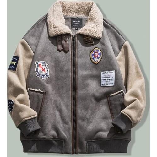 Hip Hop Suede Color Contrast Lambswool Parka Mens Hip Hop Streetwear Patchwork Parkas Winter Couple Thicken Unisex Coats Jacket