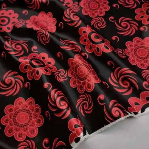 Soft Satin Ethnic Material Lining Craft Glossy Cashew Polyester Fabric Retro Pattern
