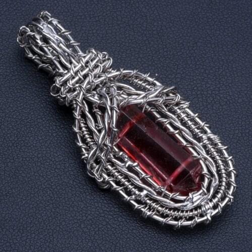 Natural Aura Quartz Punk Style 925 Sterling Silver Pendant 2" R0321