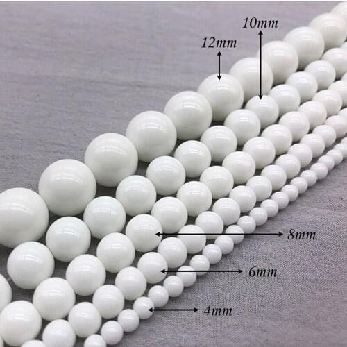 Natural Stone Loose BeadsRoundWhite porcelain Beads for Women Handmade Jewelry Making Bracelets Necklaces Multiple Sizes J202
