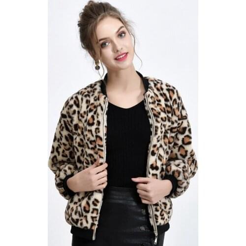 New style winter fashion fur womens coat short leopard print jackets female imitation fur warm overcoat all match autumn coat