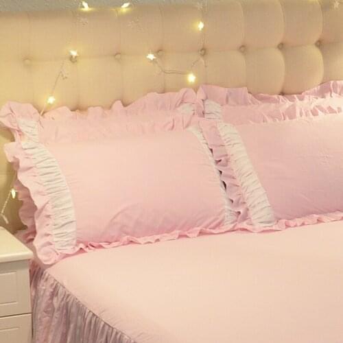 One pair 48x74cm Korean style lovely pink pillow cover cotton lotus leaf style Ruffle Pillowcase Girl Cute Bedding Home Decor