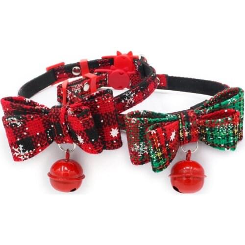 Pet Dog Cat Collar Christmas Pet Dog Cat Bowtie Adjustable Kitten Collars With Bell Bowknots Pet Dog Accessories
