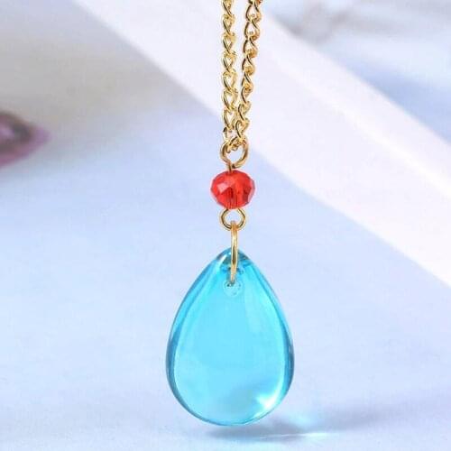 Anime Howls Moving Castle Necklace Magicians Howl Blue Water Drop Pendant Necklaces Women Men Cosplay Jewelry Accessories