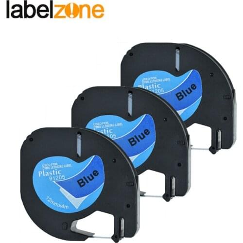 3pcs 12mm 91205 Plastic Label Tape Compatible Dymo Letratag Printers LT91205 Label Ribbon Balck on Blue for LT Label Maker