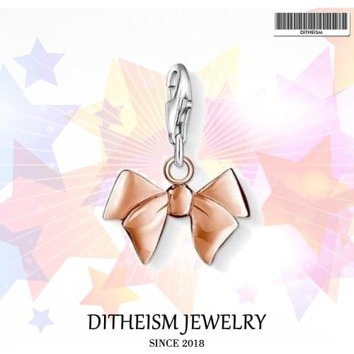 Rose Bow Charms Pendant, 2018 Fashion Jewelry 925 Sterling Silver Romantic Gift For Women Girls Fit Bracelet Necklace Bag