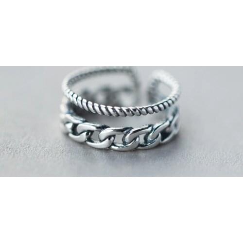 Real. 925 Sterling Silver jewelry Adjustable Multi-Rows Twisted Band Ring GTLJ883