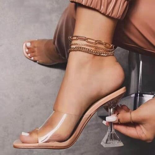 Women Transparent Perspex Slippers Shoes Heel Clear Sandals Big Shoes 42 Leopard Print Sandals Open Toe High Heels