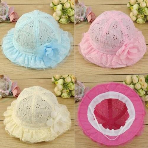 Newborn Hollow Sun Cap Pure Color Summer Beach Bucket Flower Lace Sun Hat s