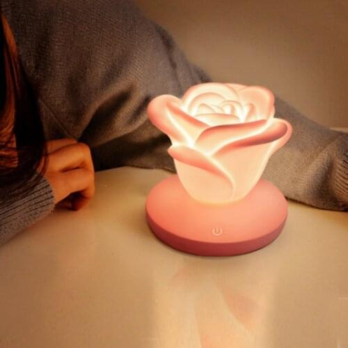 Rose Night Light LED USB Rechargeable Rose Shape 4colors Settings Romantic Table Lamp Silicone Light Valentines Day Gift
