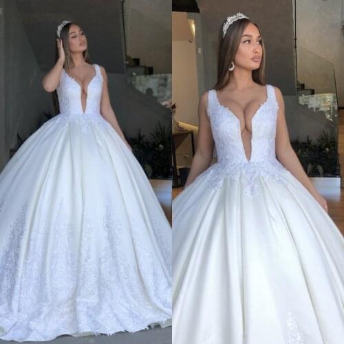 2020 Vintage Wedding Dresses Ball Gown Deep V Neck Lace Appliques Vestido De Noiva Custom Made Bridal Dress