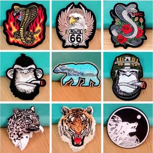 Embroidery Patch Cobra Snake Patch Iron On Patches For Clothing DIY Wolf Bear Animal Badge Patches On Garment Applique Decor