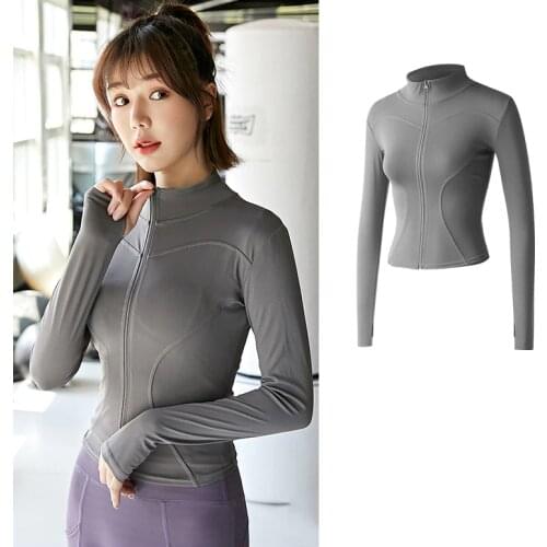 Stand-up Collar Smooth Zipper Long Sleeve Shirts for Women Moisture Wicking Cycling Climbing Coat Breathable Yoga Clothing