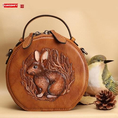 Retro leather women bag head layer cowhide small round bag leather handbag mini tote bag ladies shoulder messenger bags 2021 new