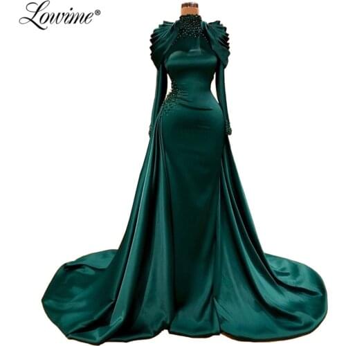 Vintage Satin Formal Evening Dresses 2020 Custom Saudi Arabia Mermaid Beaded Dubai Turkish Kaftans Party Gowns Robe De Soiree
