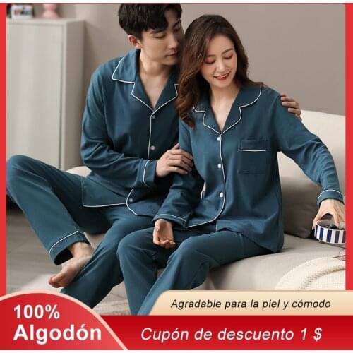 Spring 100% Cotton Pajamas Men Women for Lovers PJ Couple Sleepwears Cotton Nightwear 2021 Homewear Solid Couple Pijamas
