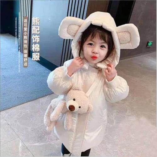 Winter Girls Childrens Thickened bright Solid Color Cute Cartoon Bear Cotton Padded Down Jacket Girls Winter Clothes Snowsuit