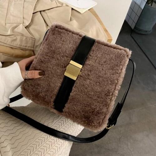 Winter Faux Fur Women Flap Shoulder Bag Warm Fashion Plush Female Messenger Crossbody Bag Lady Travel Handbag Design 2020
