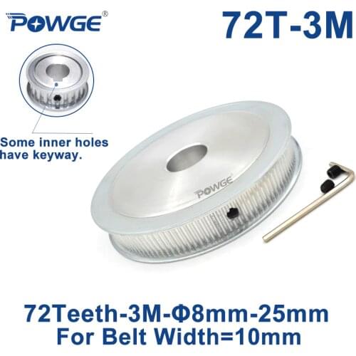 POWGE 72 Teeth HTD 3M Synchronous Pulley Bore 8/10/12/14/15/16/17/19/20/25mm for Width 10mm HTD3M Timing belt pulley 72T 72Teeth