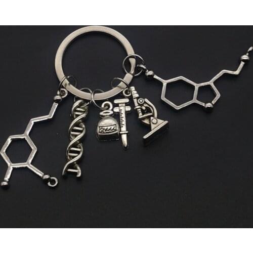 1Pcs Doctor Molecular DNA Microscope Keychain Science Microscope Equipment Keyring For Medicine School Gift Jewelry