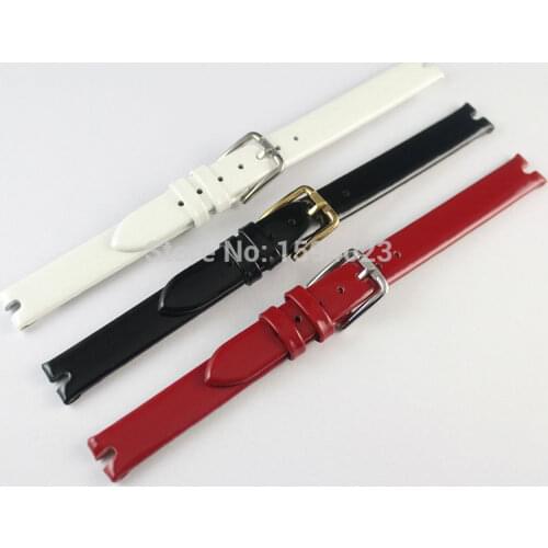 10mm (Buckle10mm) T003209A High Quality gold Plated silver Pin Buckle + Black White Red Genuine Patent Leather Watch Bands Strap
