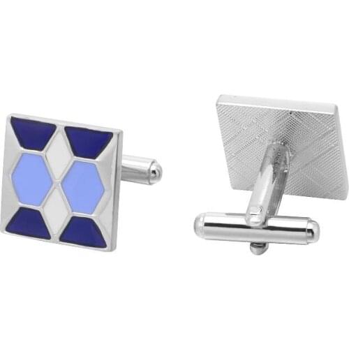 10pairs/lot Silver Square Cufflinks Blue Enamel Plating Cuff Links Business Style Cufflinks Mens Jewelry Wholesale