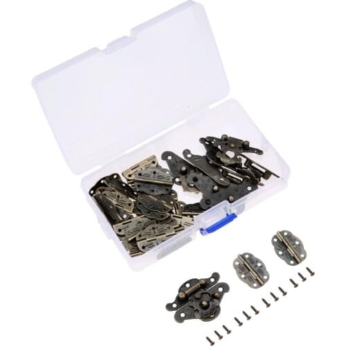 10Pcs Antique Bronze Jewelry Case Padlock Decorative Latch Clasps Hasps Buckle & 20x Cabinets Hinges & 180x Screws & Storage Box