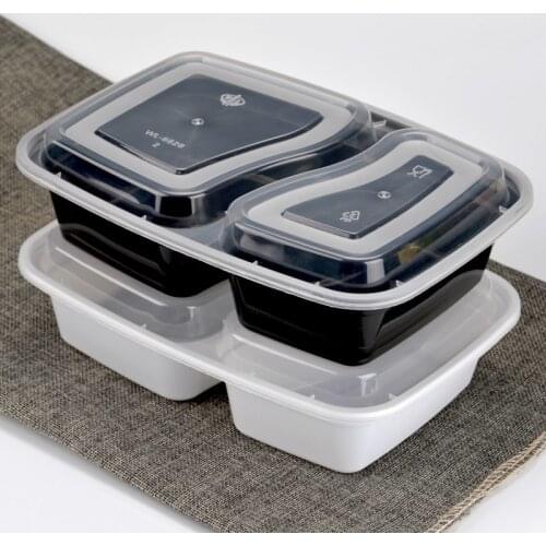 10Pcs/Set 2 Compartment Meal Prep Plastic Food Container Lunch Box Bento Picnic Eco-friendly With Lid Microwavable Lunchboxes