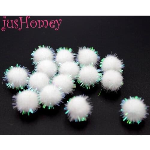 100PCS 10-30mm Iridescent White Sparkle Pom Pom Balls Glitter White Craft Pom Poms for DIY Craft Supply, Christmas Decoration