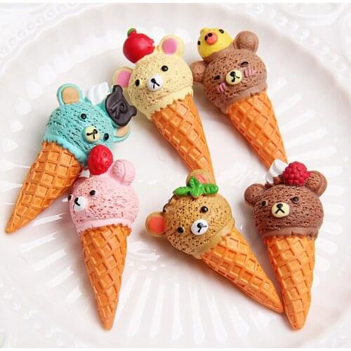 2pcs Kawaii Cute Resin 3D Bear Ice Cream For Crafts Making Scrapbooking DIY Jewelry Accessory Home Figurine Dollhouse Toy