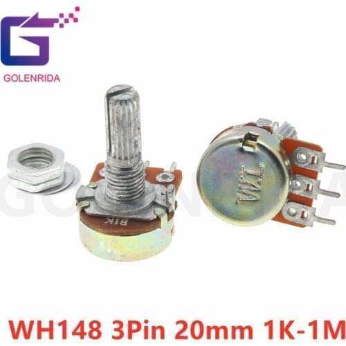 5pcs WH148 3Pin 20mm Potentiometer B1K B2K B5K B10K B20K B50K B100K B250K B500K B1M 1K 2K 5K 10K 20K 50K 100K 250K 500K 1M