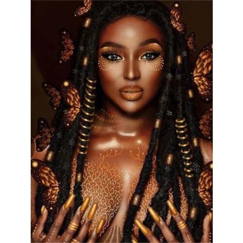 African Woman DIY Cross Stitch Embroidery 11CT Kits Needlework Craft Set Printed Canvas Cotton Thread Home Decoration Design