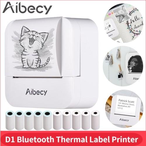 Aibecy D1 Bluetooth Thermal Printer 57mm Portable Mini Photo Printer 203DPI Wireless Receipt Label Printer Maker for Android iOS