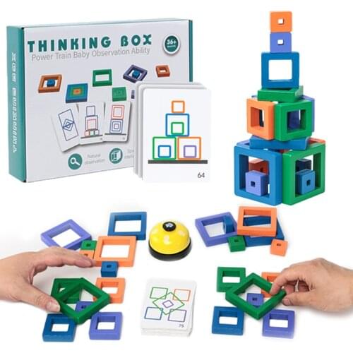 Children Logical Thinking Games Square Blocks Toys Geometric Shape Cards Matching Games Educational Wooden Puzzle Toys For Kids