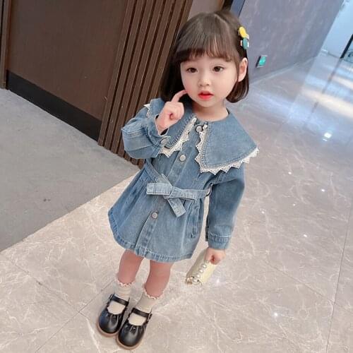 Kids Dresses For Girls Lace Denim Dress For Girls Belt Children Party Dresses Casual Style Girls Costumes Kids