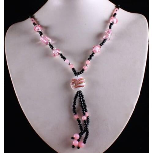 Colourful Coloured Glaze Tassels Pendant Beaded Long Necklace Delicate Floral Pattern Jewelry For Women