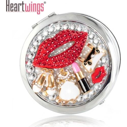 Free Customized Engraving,Mini Pocket Beauty Cosmetic makeup mirror,Magnifying mirror makeup,crystal sexy lip shoes,Wedding Gift