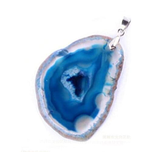 Kraft-beads Popular Slice Geode Irregular Shape Blue Agates Quartz Stone Pendant Fashion Jewelry For Gift